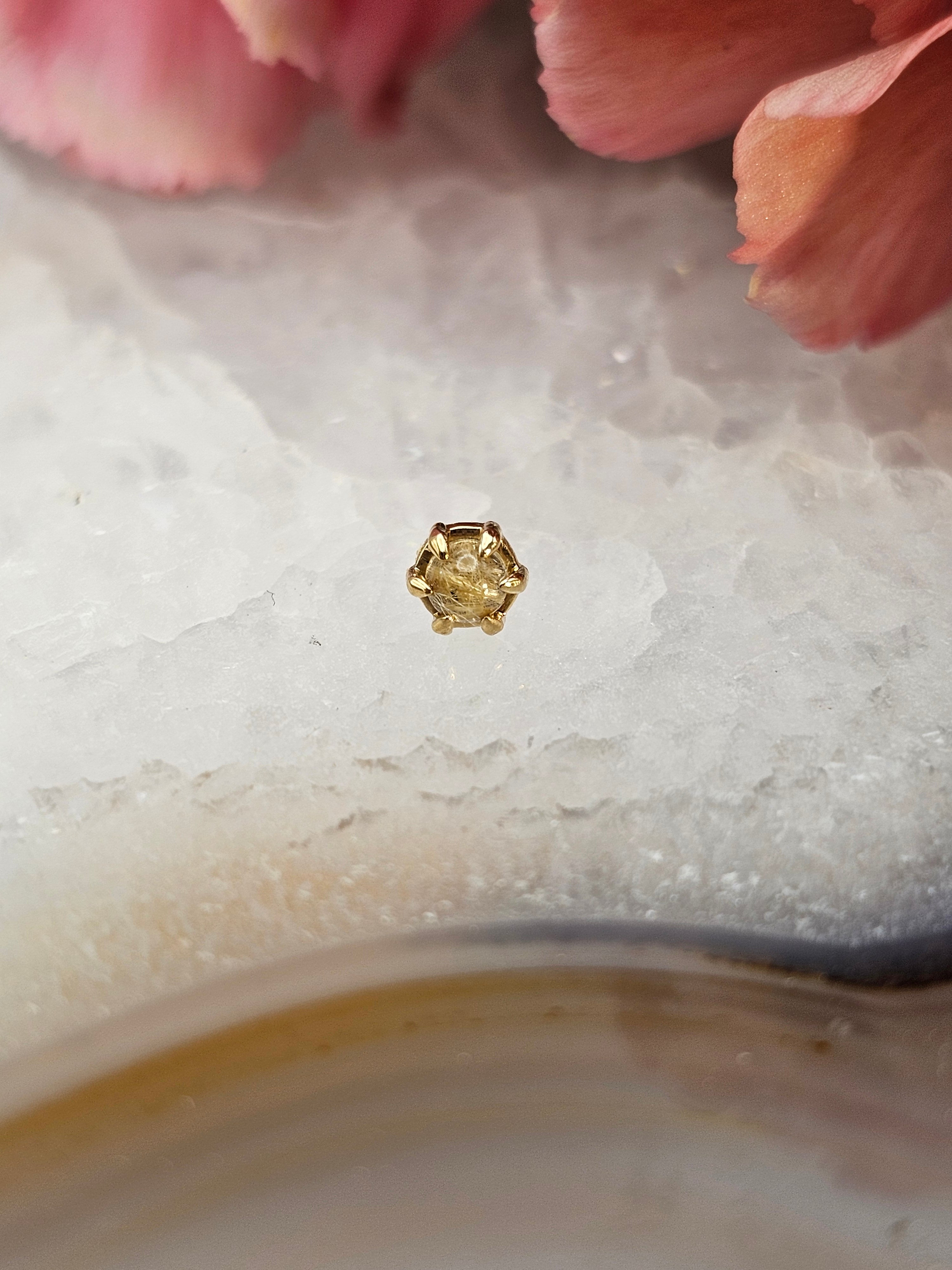 Ember yellow gold Amulet with Rutilated Quartz – Facet Piercing and ...